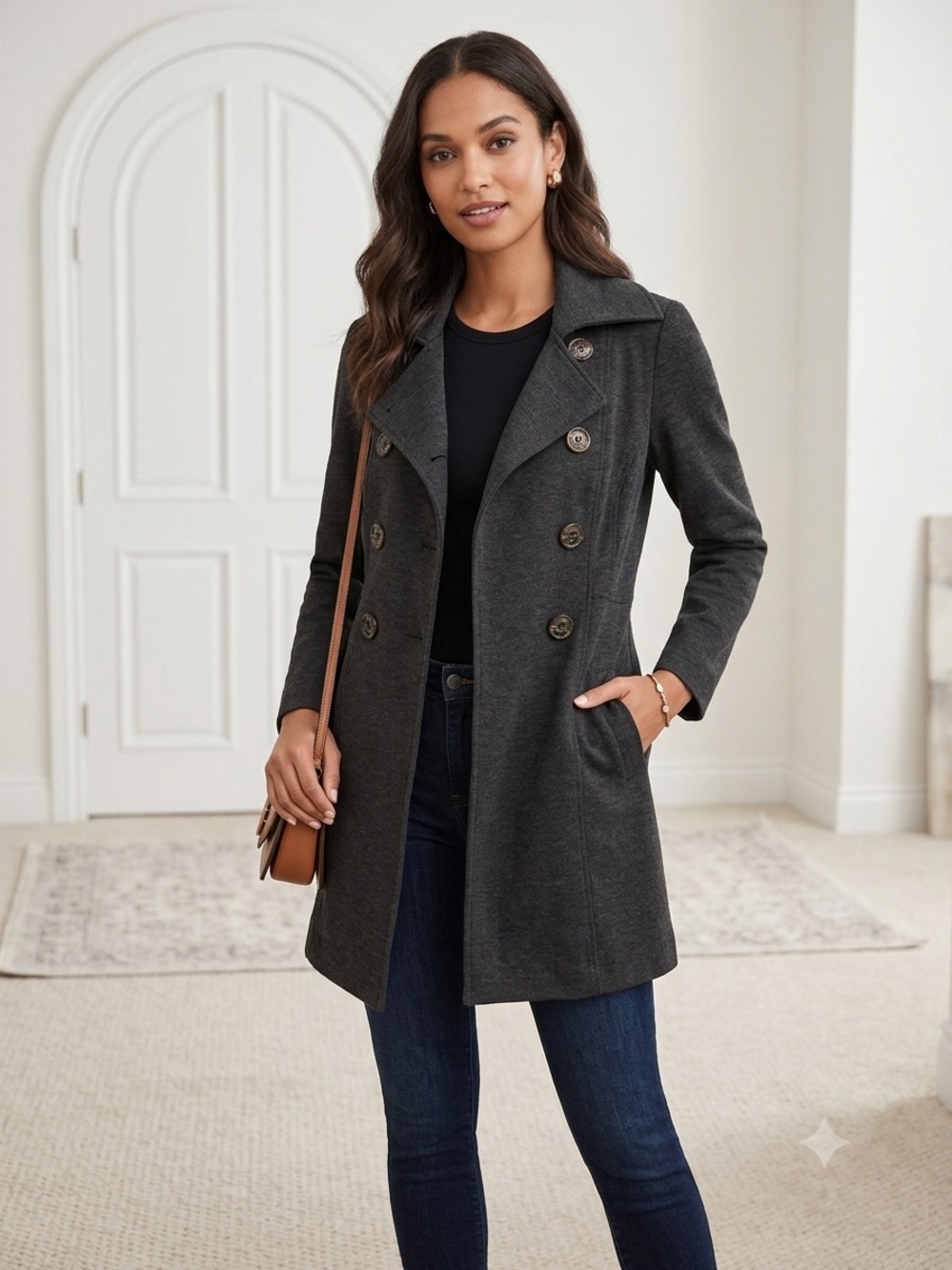 CAbi Women's Black Double-Breasted Pea Coat